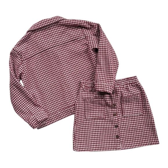 Hayden Girls Cargo Pocket Houndstooth Jacket and Skirt Set in Rust - Size Medium - Picture 4 of 6